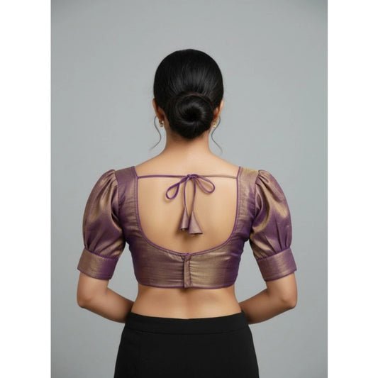 Generic Women's Erode Silk V Neck Padded Blouse (Purple, 38 Ready Size (Self-Alterable 36–40)