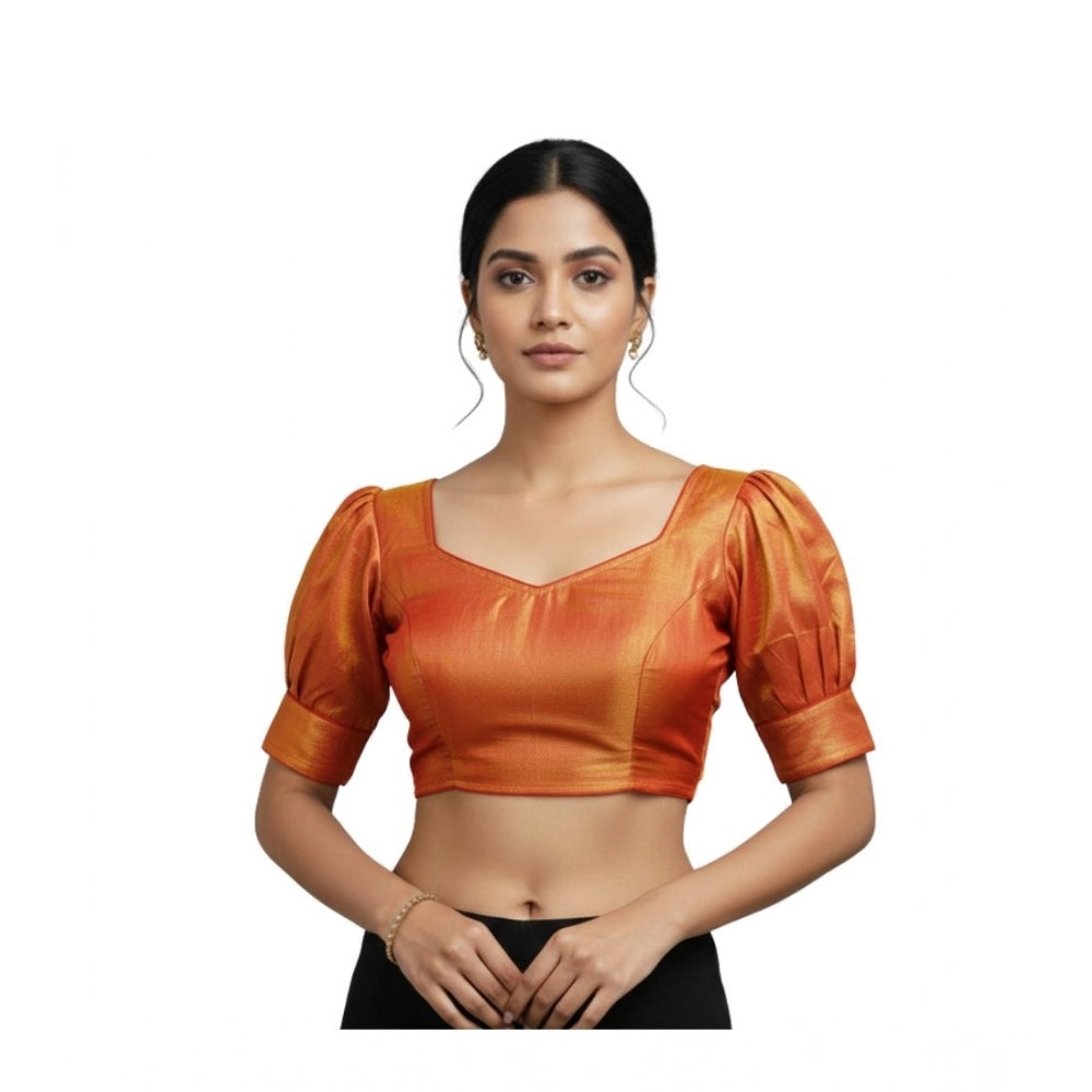 Generic Women's Erode Silk V Neck Padded Blouse (Red, 38 Ready Size (Self-Alterable 36–40)