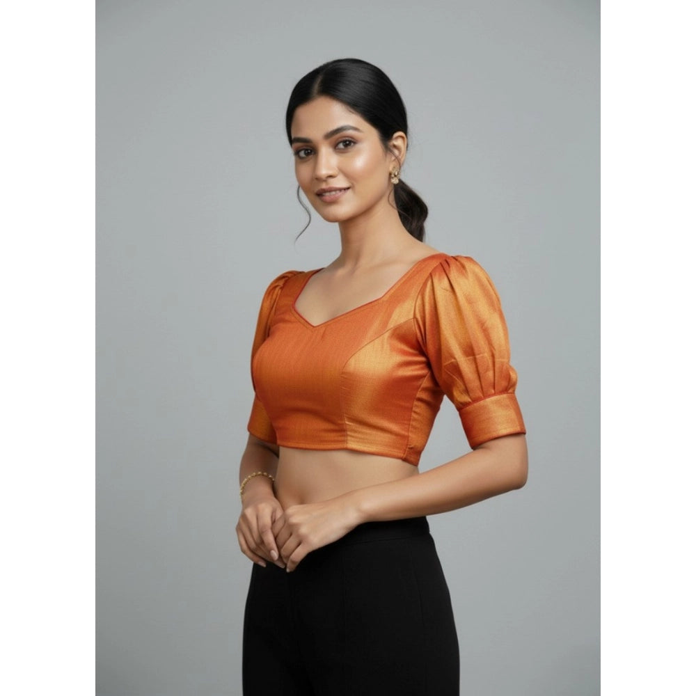 Generic Women's Erode Silk V Neck Padded Blouse (Red, 38 Ready Size (Self-Alterable 36–40)