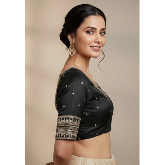 Generic Women's Vichitra Silk V Neck Padded Blouse (Black, 38 Ready Size (Self-Alterable 36–40)