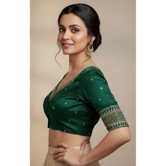 Generic Women's Vichitra Silk V Neck Padded Blouse (D-Green, 38 Ready Size (Self-Alterable 36–40)