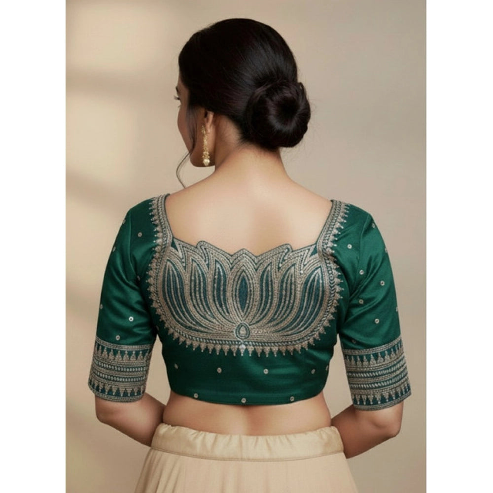 Generic Women's Vichitra Silk V Neck Padded Blouse (D-Green, 38 Ready Size (Self-Alterable 36–40)