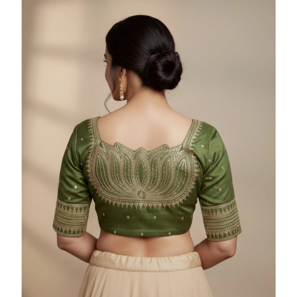 Generic Women's Vichitra Silk V Neck Padded Blouse (Green, 38 Ready Size (Self-Alterable 36–40)
