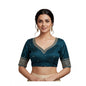 Generic Women's Vichitra Silk V Neck Padded Blouse (Teal, 38 Ready Size (Self-Alterable 36–40)