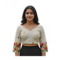 Generic Women's Cambric Cotton Round Neck Padded Blouse (White, 38 Ready Size (Self-Alterable 36–40)