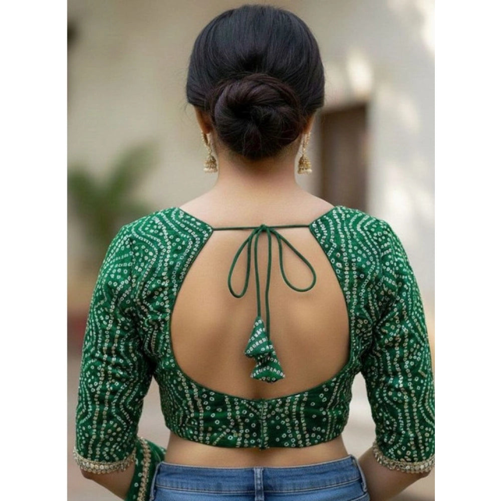 Generic Women's Rayon Sabyasachi Style Round Neck Padded Blouse (Green, 38 Ready Size (Self-Alterable 36–40)