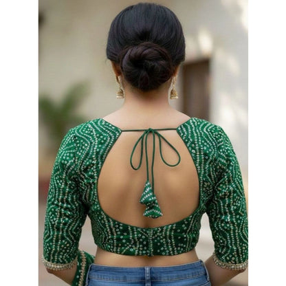 Generic Women's Rayon Sabyasachi Style Round Neck Padded Blouse (Green, 38 Ready Size (Self-Alterable 36–40)