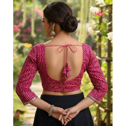 Generic Women's Rayon Sabyasachi Style Round Neck Padded Blouse (Pink, 38 Ready Size (Self-Alterable 36–40)