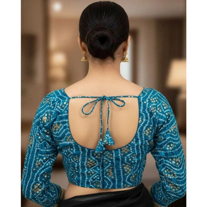 Generic Women's Rayon Sabyasachi Style Round Neck Padded Blouse (Sky-Blue, 38 Ready Size (Self-Alterable 36–40)