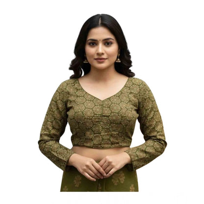 Generic Women's Ajrakh Cotton Halter Neck Padded Blouse (Olive, 38 Ready Size (Self-Alterable 36–40)