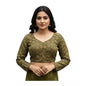 Generic Women's Ajrakh Cotton Halter Neck Padded Blouse (Olive, 38 Ready Size (Self-Alterable 36–40)