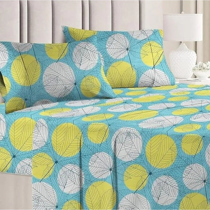 Generic Microfiber Floral Printed Double Bedsheet with 2 Pillow Covers (Green)