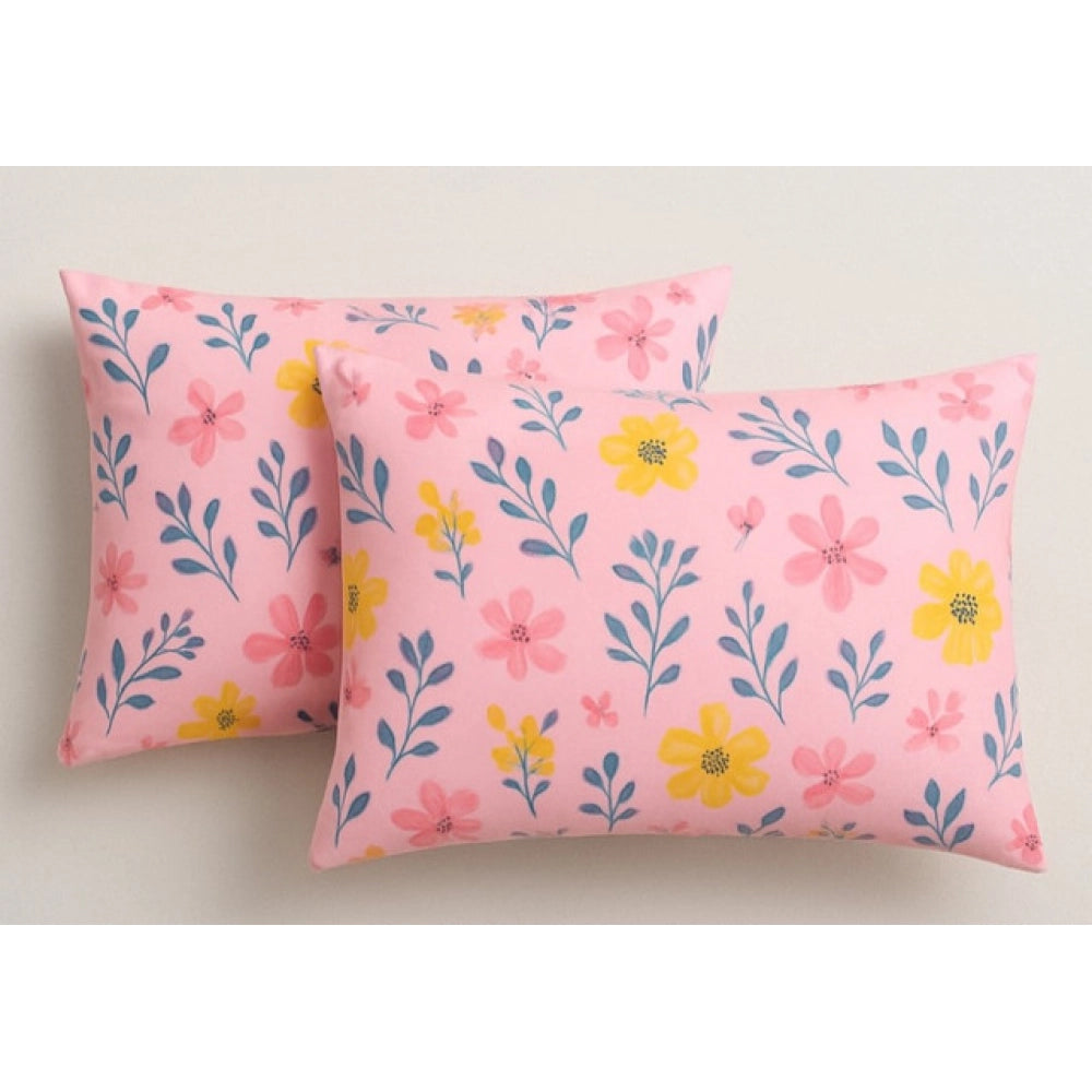 Generic Microfiber Floral Printed Double Bedsheet with 2 Pillow Covers (Pink)