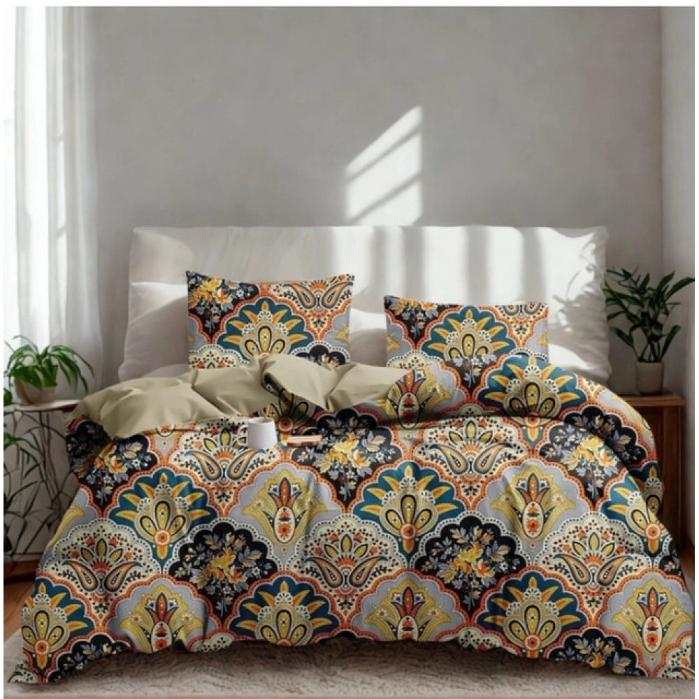 Generic Microfiber Floral Printed Double Bedsheet with 2 Pillow Covers (Multicolor)