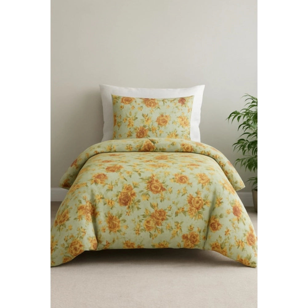 Generic Microfiber Floral Printed Single Bedsheet with 1 Pillow Cover (Beige)