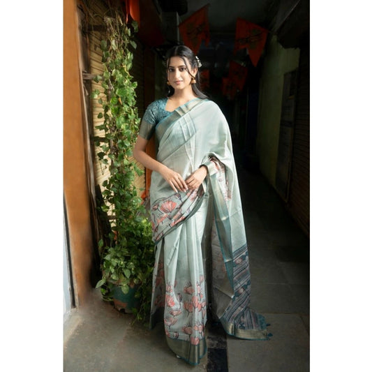 Generic Women's Polyester Printed Saree With Unstitched Blouse 5.5 Mtr (Rama)