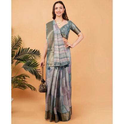 Generic Women's Polyester Printed Saree With Unstitched Blouse 5.5 Mtr (Multicolor)