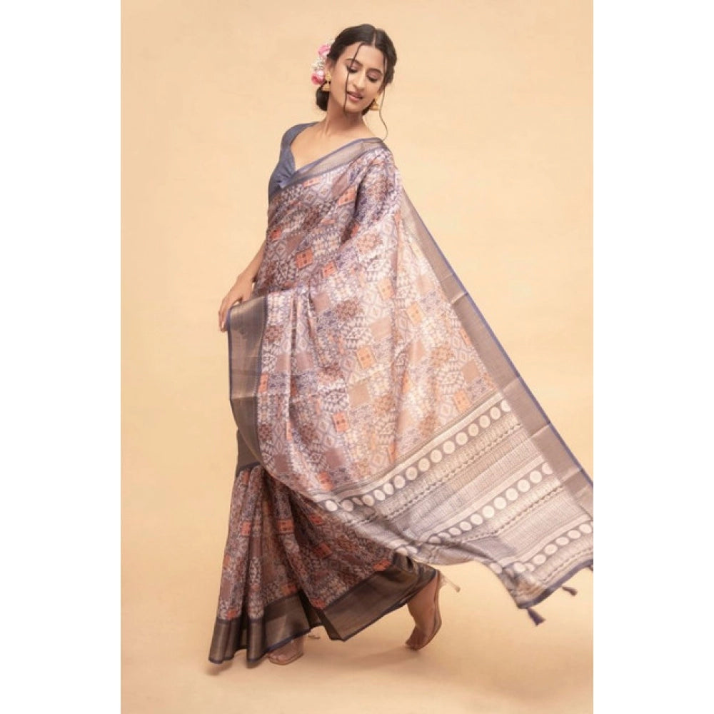 Generic Women's Polyester Printed Saree With Unstitched Blouse 5.5 Mtr (Multicolor)