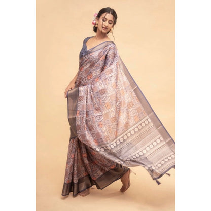 Generic Women's Polyester Printed Saree With Unstitched Blouse 5.5 Mtr (Multicolor)