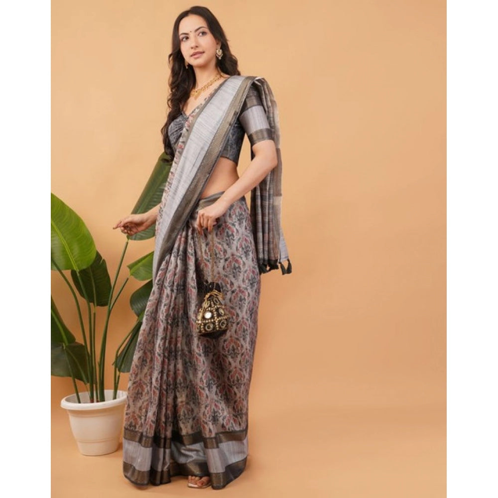 Generic Women's Polyester Printed Saree With Unstitched Blouse 5.5 Mtr (Multicolor)