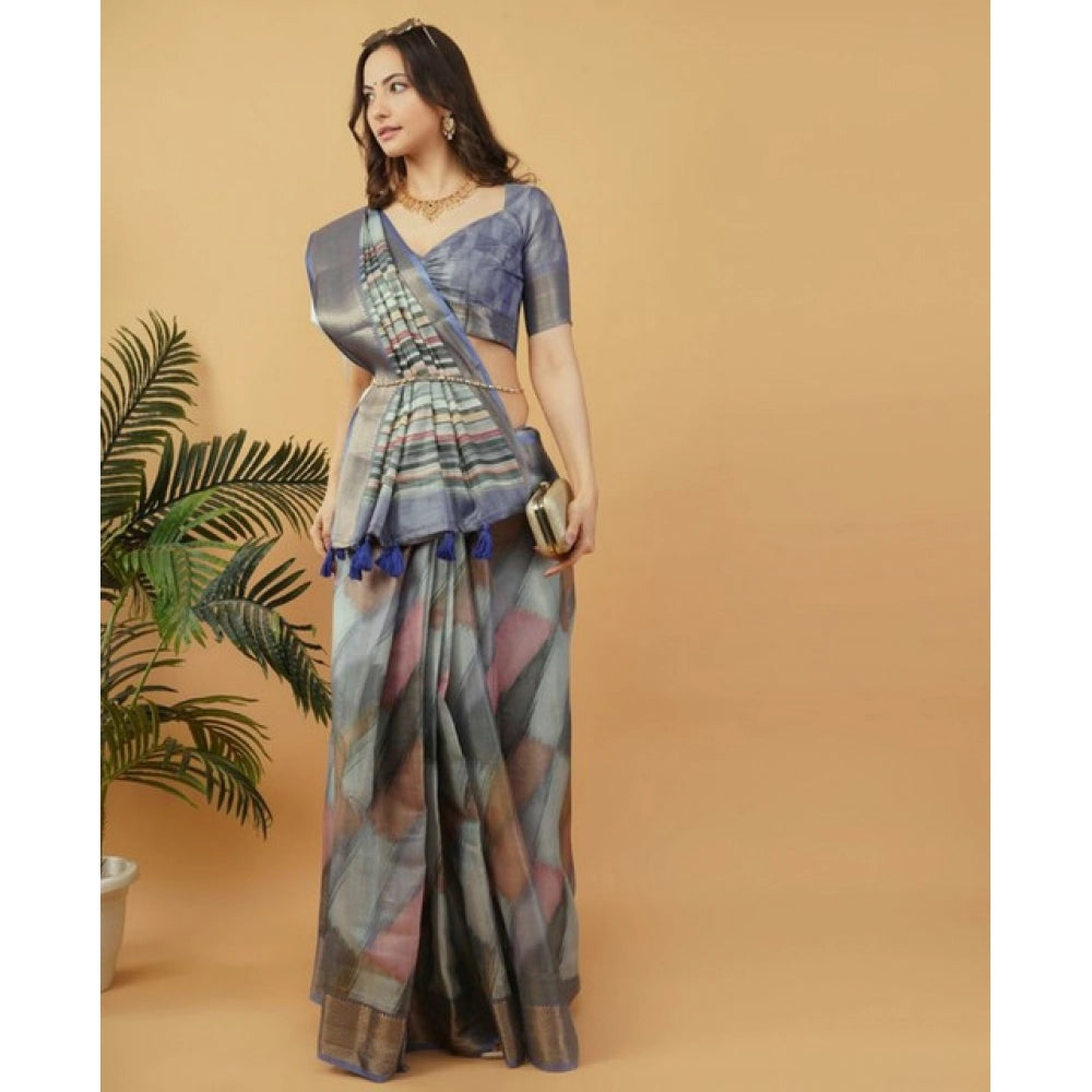 Generic Women's Polyester Printed Saree With Unstitched Blouse 5.5 Mtr (Multicolor)