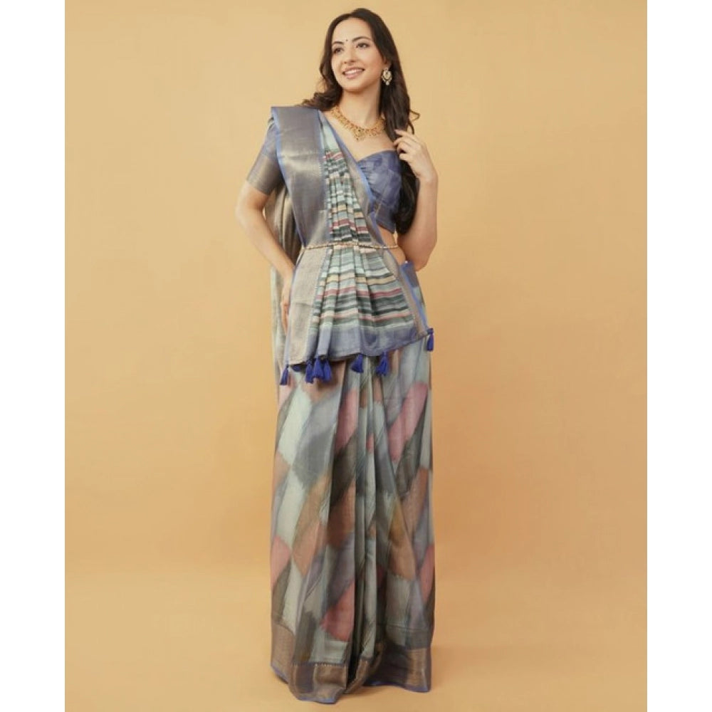 Generic Women's Polyester Printed Saree With Unstitched Blouse 5.5 Mtr (Multicolor)