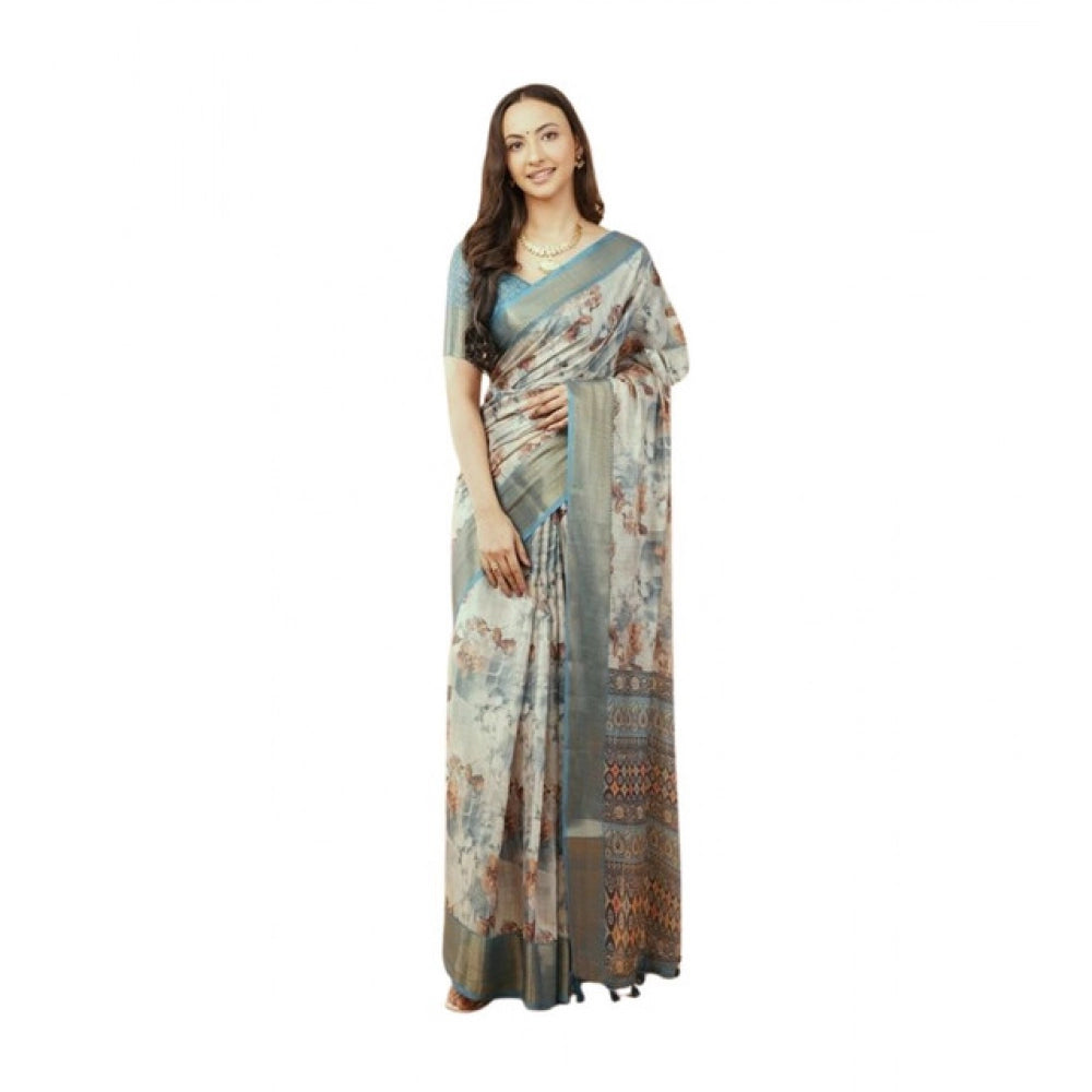 Generic Women's Polyester Printed Saree With Unstitched Blouse 5.5 Mtr (Multicolor)