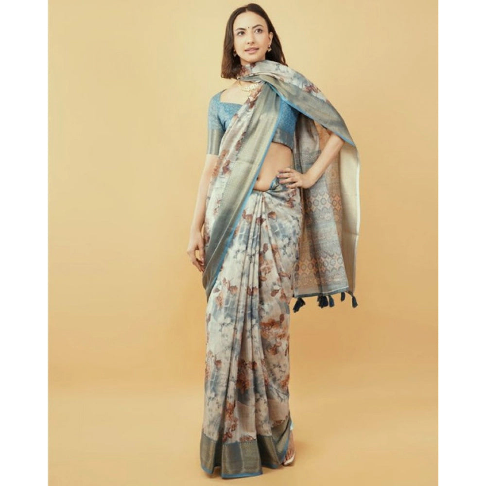 Generic Women's Polyester Printed Saree With Unstitched Blouse 5.5 Mtr (Multicolor)