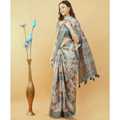 Generic Women's Polyester Printed Saree With Unstitched Blouse 5.5 Mtr (Multicolor)