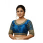 Generic Women's Phantom Silk Embroidered Designer Neck Padded Blouse (Blue 38 Ready (Alterable up to 42)