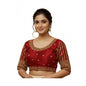 Generic Women's Phantom Silk Embroidered Designer Neck Padded Blouse (Maroon 38 Ready (Alterable up to 42)