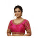 Generic Women's Phantom Silk Embroidered Designer Neck Padded Blouse (Pink 38 Ready (Alterable up to 42)