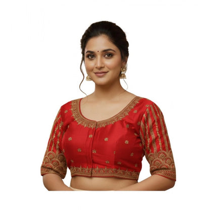 Generic Women's Phantom Silk Embroidered Designer Neck Padded Blouse (Red 38 Ready (Alterable up to 42)