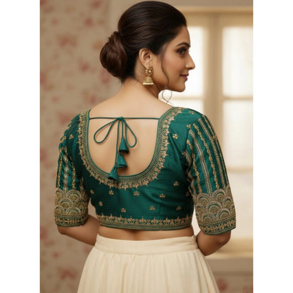 Generic Women's Phantom Silk Embroidered Designer Neck Padded Blouse (Teal 38 Ready (Alterable up to 42)