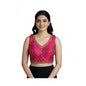 Generic Women's Silk Blend Embroidered V-Neck Non Padded Blouse (Pink 38 Ready (Alterable up to 42)