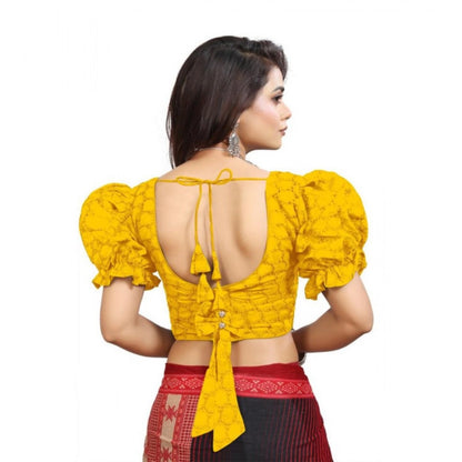 Generic Women's Cotton Embroidered V-Neck Non Padded Blouse (Mustard 36 Ready (Alterable up to 42)