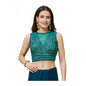 Generic Women's Rayon Cotton Bandhani Printed Halter Neck Non Padded Blouse (Blue 38 Ready (Alterable up to 42)