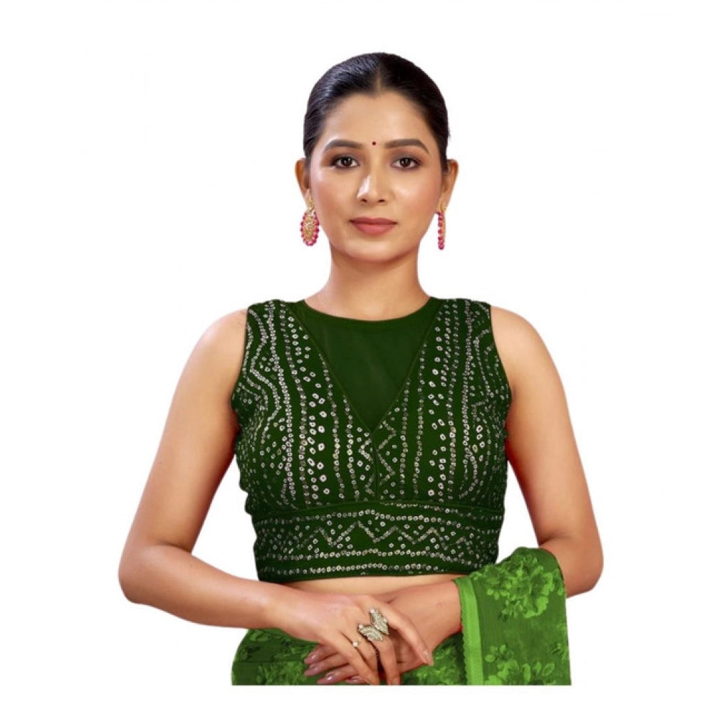 Generic Women's Rayon Cotton Bandhani Printed Halter Neck Non Padded Blouse (Green 38 Ready (Alterable up to 42)