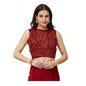 Generic Women's Rayon Cotton Bandhani Printed Halter Neck Non Padded Blouse (Maroon 38 Ready (Alterable up to 42)