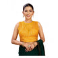 Generic Women's Rayon Cotton Bandhani Printed Halter Neck Non Padded Blouse (Mustard 38 Ready (Alterable up to 42)