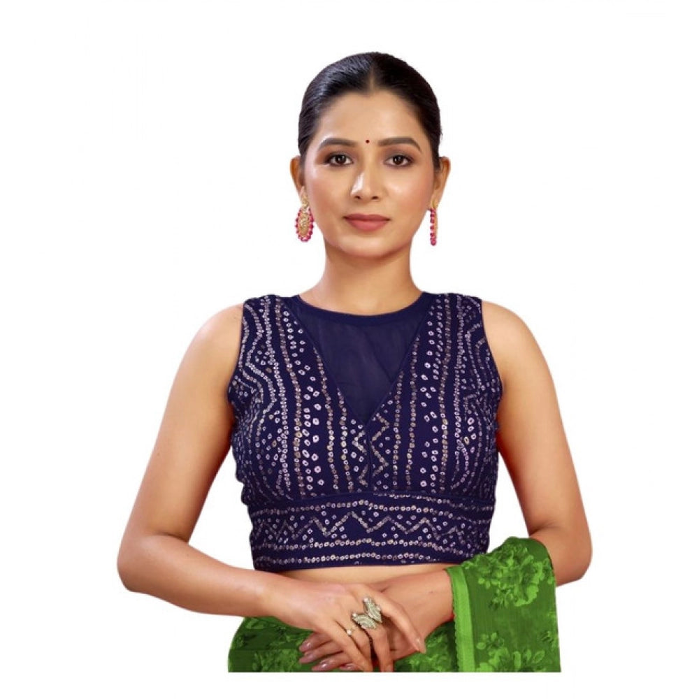Generic Women's Rayon Cotton Bandhani Printed Halter Neck Non Padded Blouse (Navy 38 Ready (Alterable up to 42)