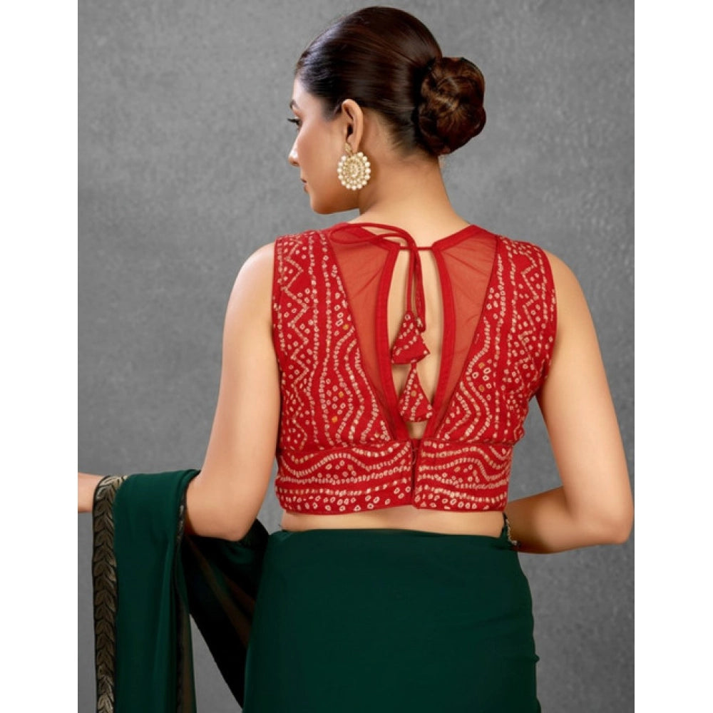 Generic Women's Rayon Cotton Bandhani Printed Halter Neck Non Padded Blouse (Red 38 Ready (Alterable up to 42)