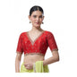 Generic Women's Banarasi Silk Sequence V Neck Non Padded Blouse (Red 38 Ready (Alterable up to 42)