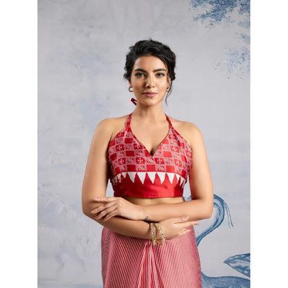 Generic Women's Satin Crepe Printed Saree With Unstitched Blouse 5.5Mtr (Red)