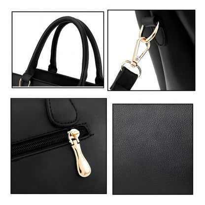 Generic Women's PU Leather Solid Shoulder Zipper Handbag (Black)