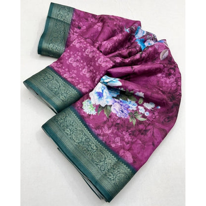 Generic Women's Cotton Blend Floral Printed Saree With Unstitched Blouse 5.5Mtr (Multicolor)
