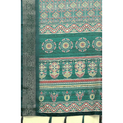 Generic Women's Cotton Blend Printed Saree With Unstitched Blouse 5.5Mtr (Rama)