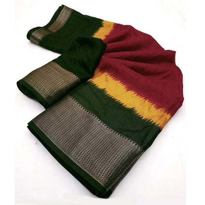 Generic Women's Cotton Silk Solid Saree With Unstitched Blouse 5.5Mtr (Multicolor)