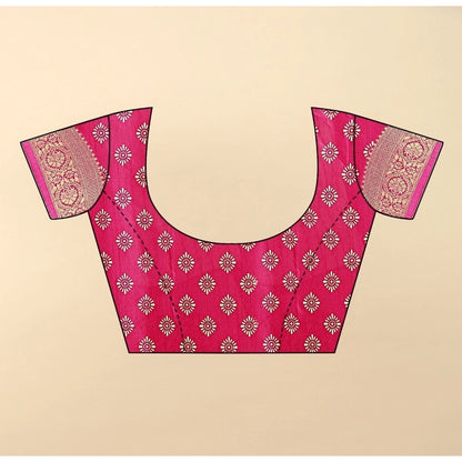 Generic Women's Cotton Silk Floral Printed Saree With Unstitched Blouse 5.5Mtr (Pink)