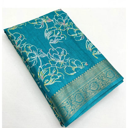 Generic Women's Cotton Silk Floral Printed Saree With Unstitched Blouse 5.5Mtr (Rama)